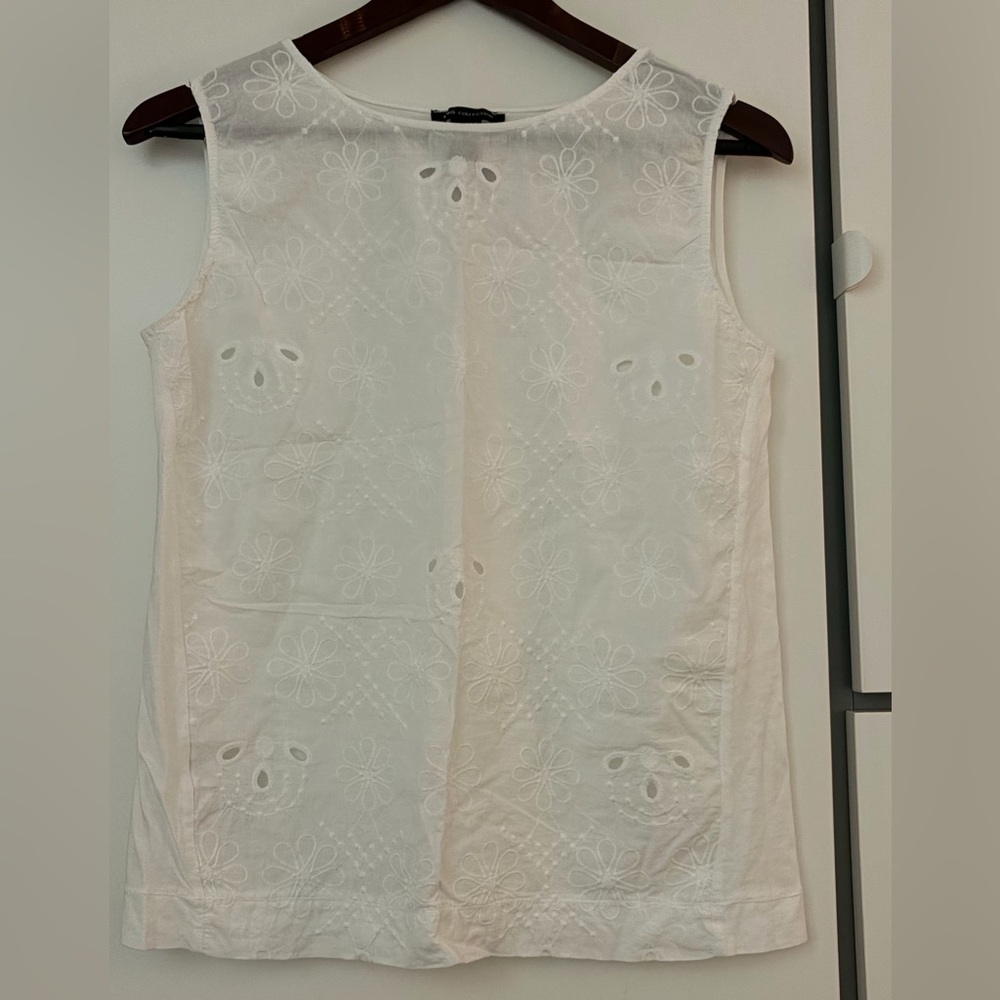 Mango White Eyelet Floral Sleeveless Camisole